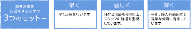 3つのモットー 早く 優しく 深く